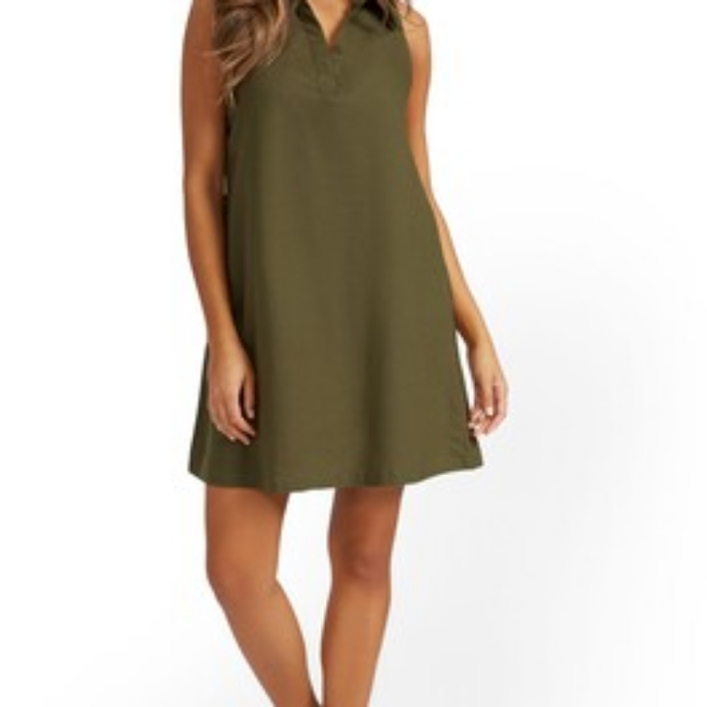Linen-Blend Split-Neck Tank Dress